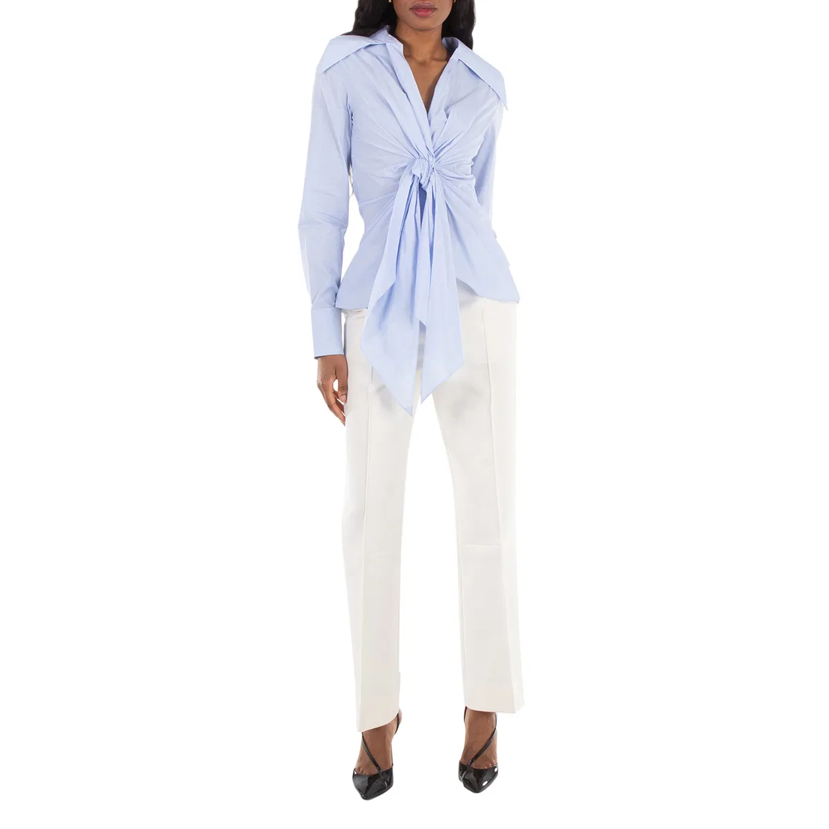 Рубашка из хлопка с принтом в клетку гингем Gingham-Check Pattern Cotton Shirt Balmain, Blue — фото 3