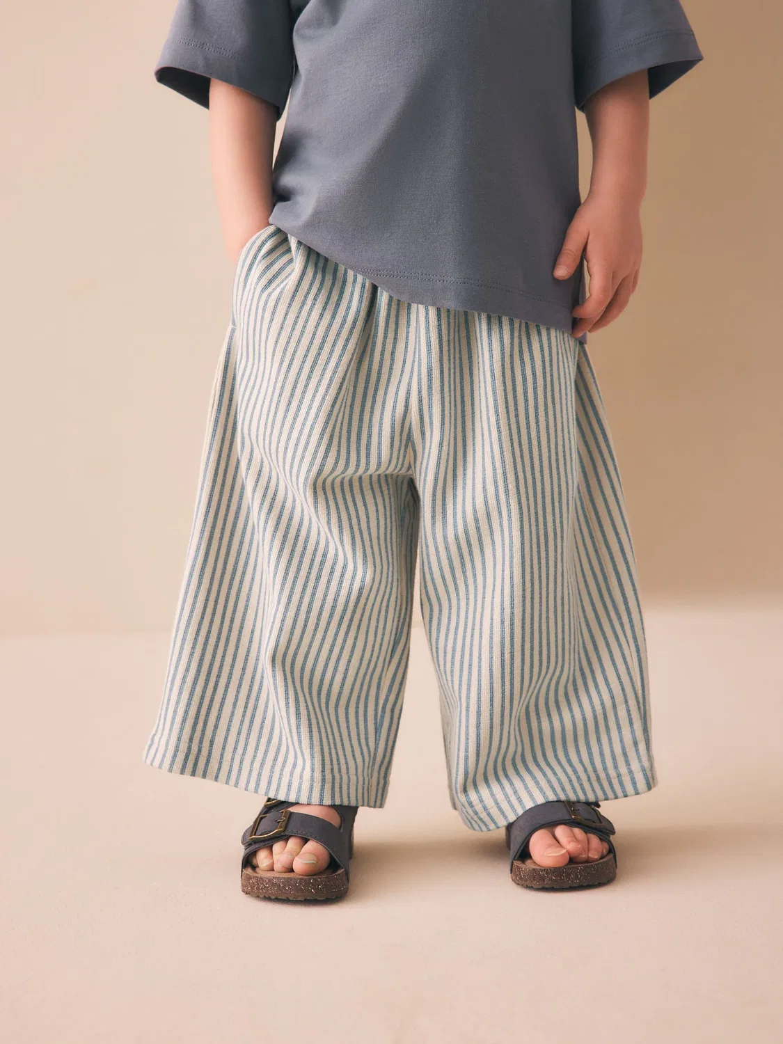 Джоггеры текстурированные в полоску, модель Blue/Ecru Stripe Next, голубой/экрю