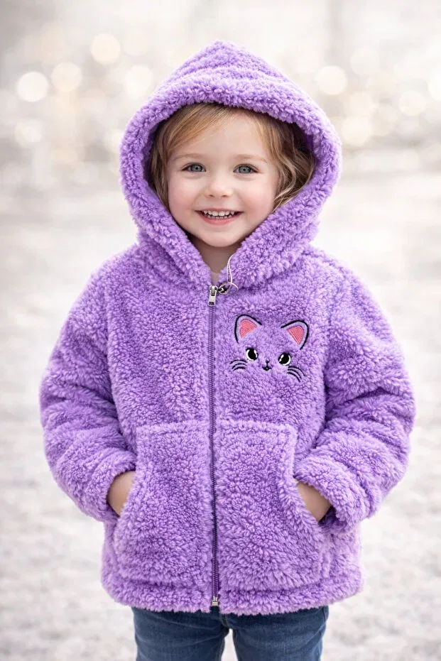 Детский кардиган с капюшоном из плюша Uğur Bebe, Lilac