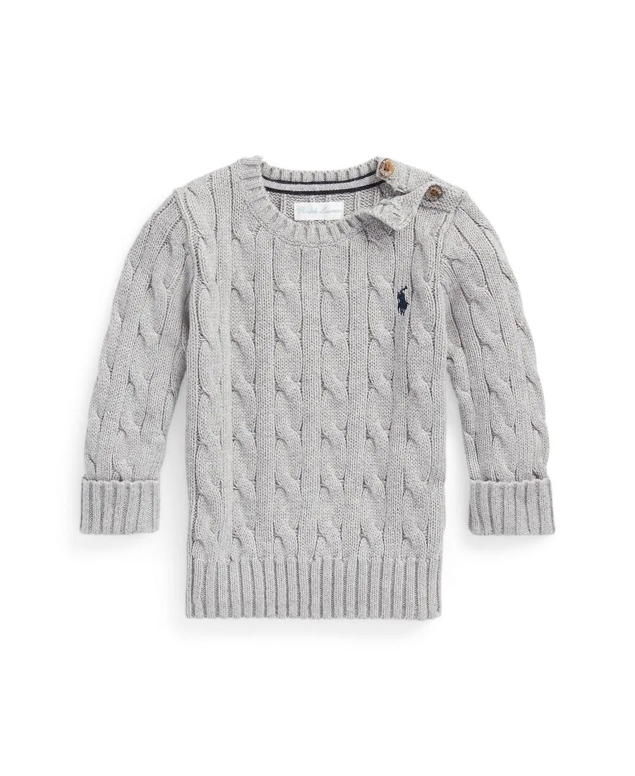 Детский свитер из хлопка с косами, с длинным рукавом Polo Ralph Lauren, Gray
