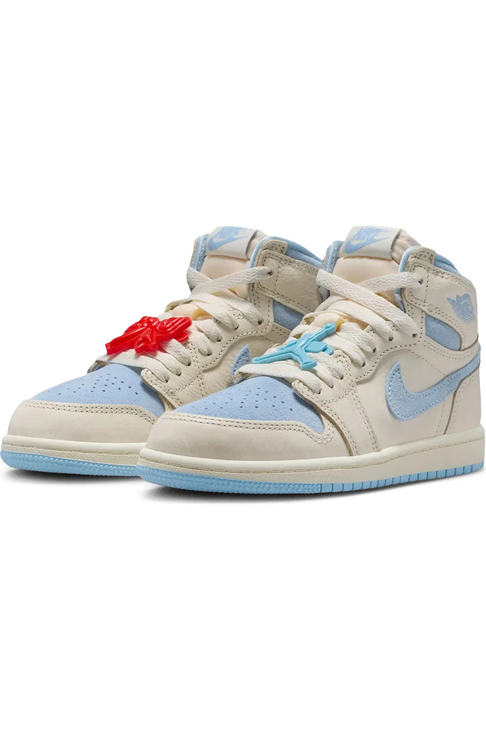 Детские кроссовки баскетбольные с амортизацией Air Jordan 1 Retro High OG Nike, Pale Ivory/Blue/Coconut Milk — фото 2