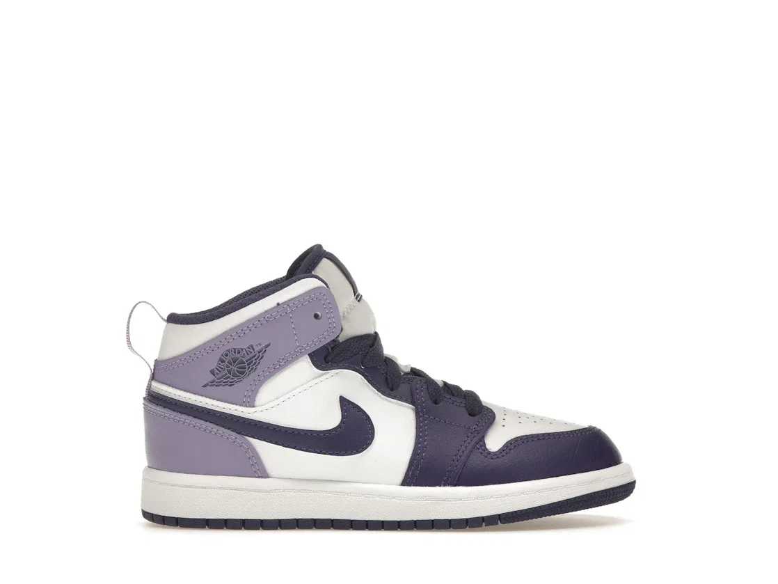 Детские кроссовки для мальчиков с длинным шнурком Jordan 1 Mid Jordan, Sky J Purple/White/Sky J Light Purple/Sky J Purple