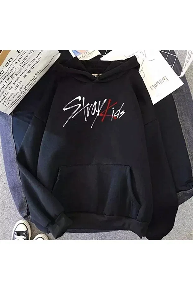 Детское худи для мальчиков оверсайз с капюшоном Niiss boutique stray kids Touz, Черный — фото 3