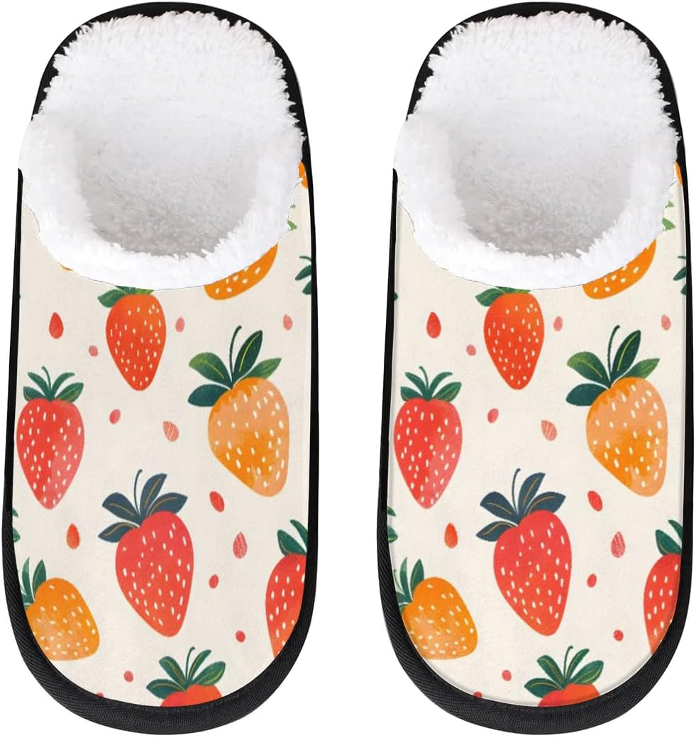 

Тапочки Gublec для женщин и мужчин, уютные с нескользящей подошвой, для дома, теплые плюшевые тапочки для дома, спальни и путешествий, Fruit Strawberries Print