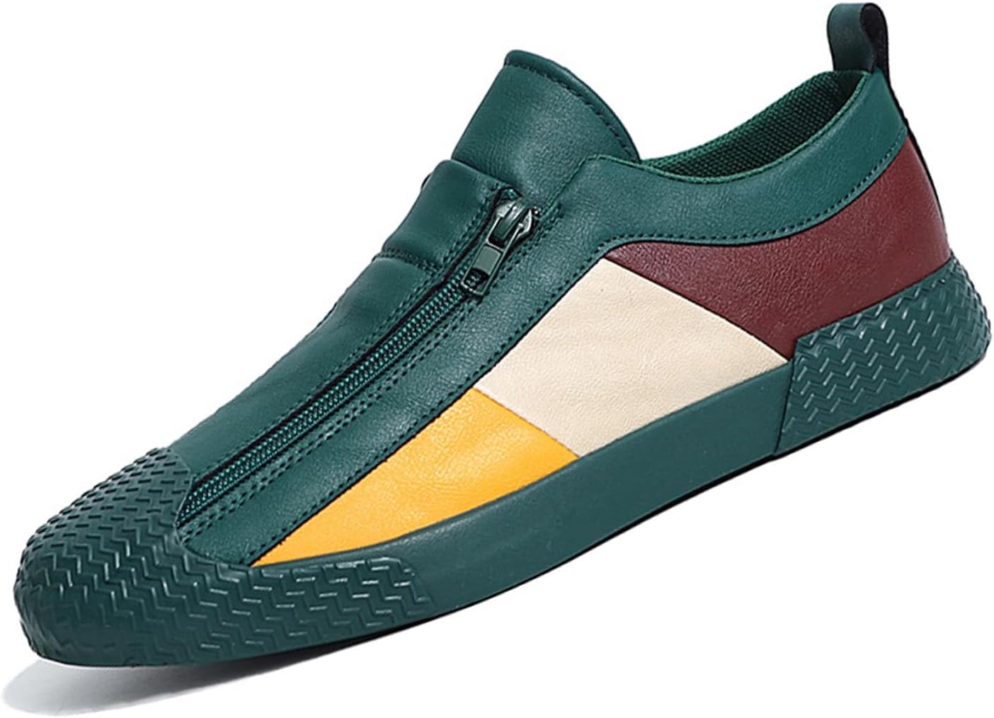 

Мужские кожаные слипоны с контрастной отделкой, удобные, с антискользящей подошвой, с двойной молнией, низкие, для повседневной носки, путешествий и дел Eggdk, зеленый