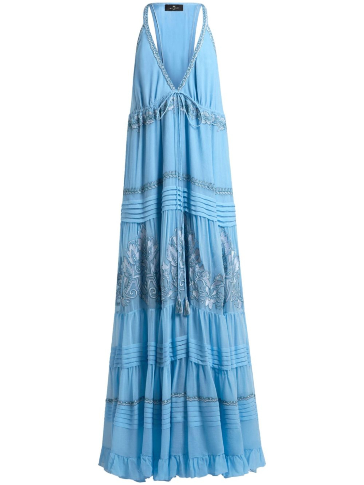 

ETRO шелковое платье с цветочной вышивкой, синий