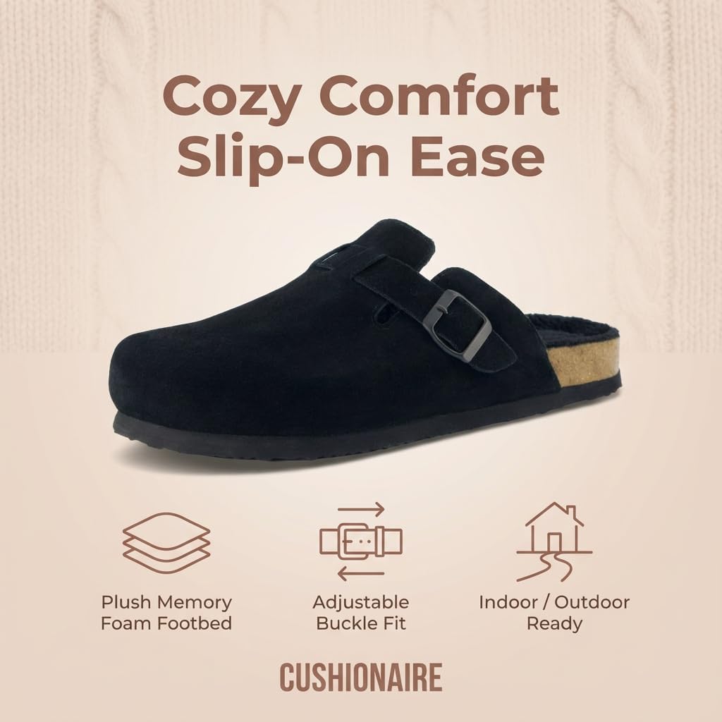 Мужские сабо CUSHIONAIRE Haze Cozy - повседневная обувь с мягкой стелькой для комфортной носки дома и на улице, черный — фото 2