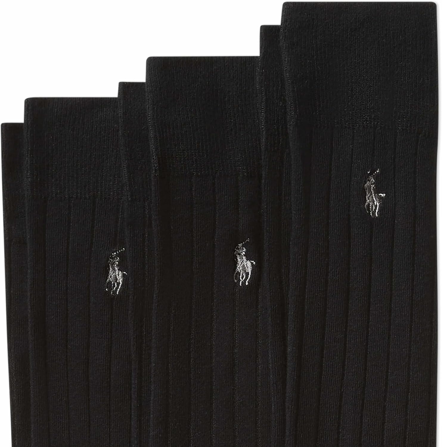 POLO RALPH LAUREN мужские мерсеризованные хлопковые ребристые классические носки Otc - набор из 3 пар - усиленный хлопок для комфорта, Black — фото 3