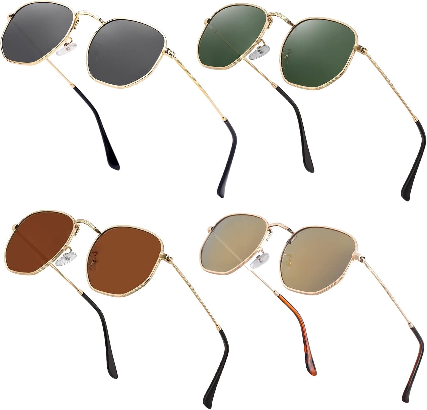 

Хипстерские шестиугольные поляризованные солнцезащитные очки для мужчин и женщин, геометрические квадратные, маленькие, в винтажном стиле, с металлической оправой, ретро-очки Htms, V04-pack/Goldblack/G15/Goldbrown/Goldgold