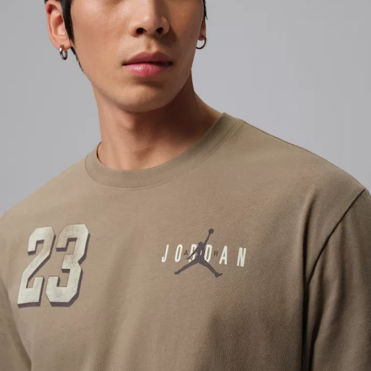 Футболка Brooklyn T Shirts Men's Olive Gray/Light Jade Blue Gray, круглый вырез, средняя посадка Jordan — фото 4