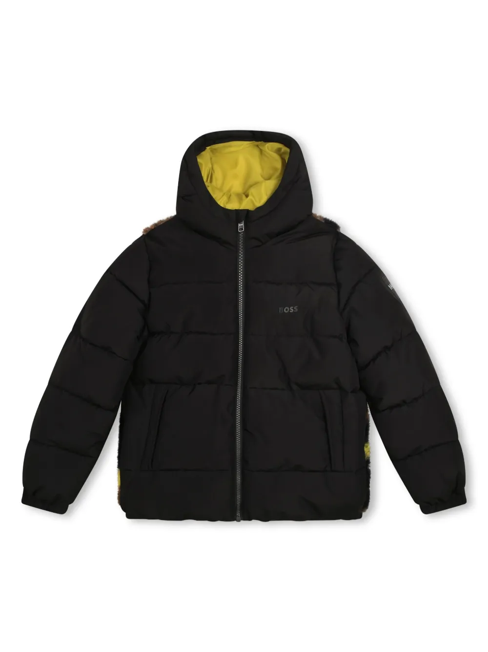 

Пуховик с камуфляжным узором BOSS Kidswear, черный