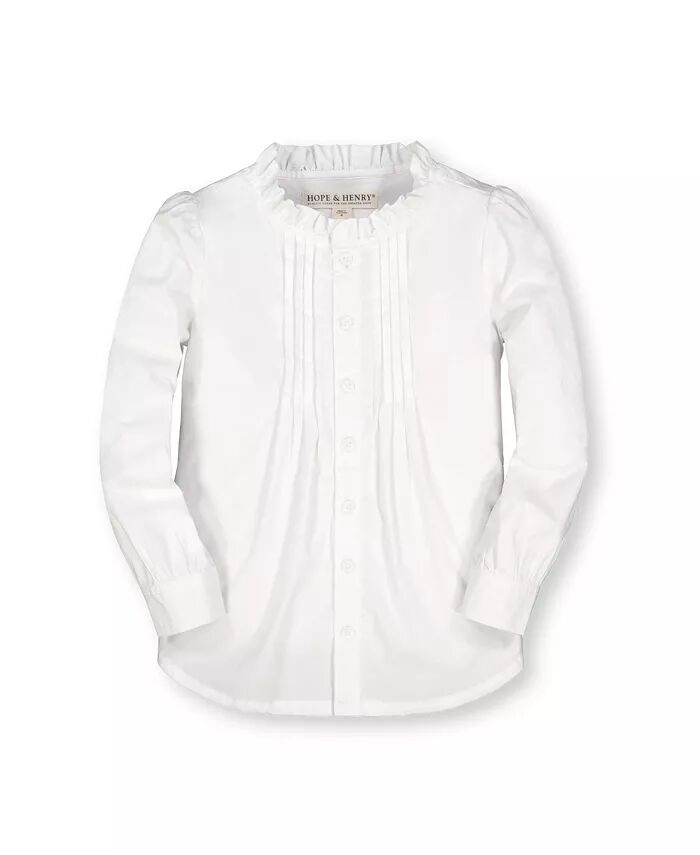 

Блузка из органического хлопка для девочек с оборками на шее и защипами Hope & Henry, белый