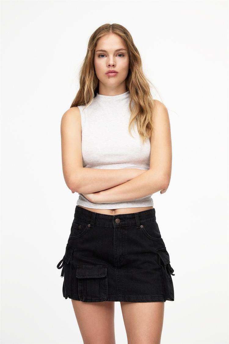 

Джинсовая мини-юбка карго Pull And Bear, черный