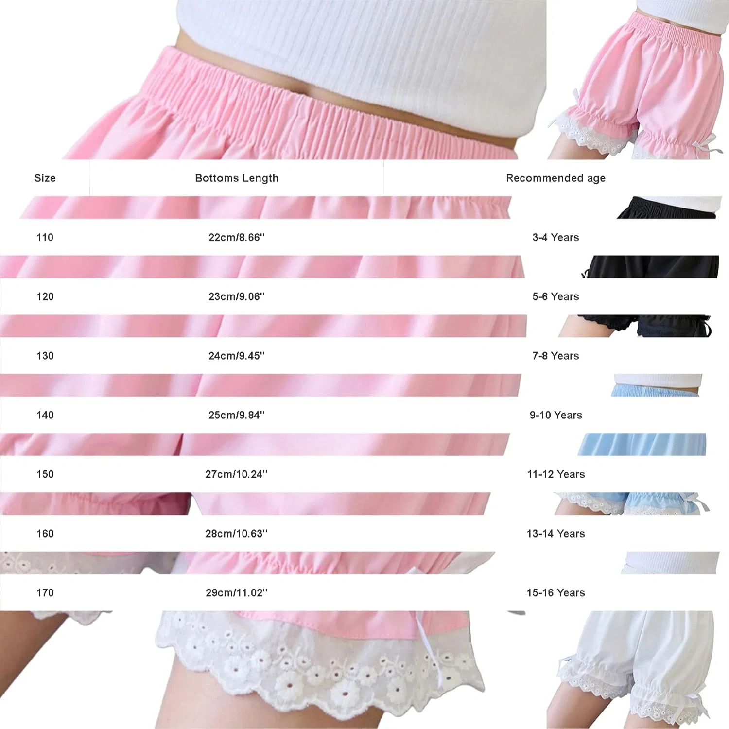Generic Детские шорты для девочек, милые, с бантиком, кружевом и оборками, в форме тыквы, тонкие, свободного кроя, с эластичной высокой талией, из хлопка, брюки для кукол, небесно-голубой — фото 4