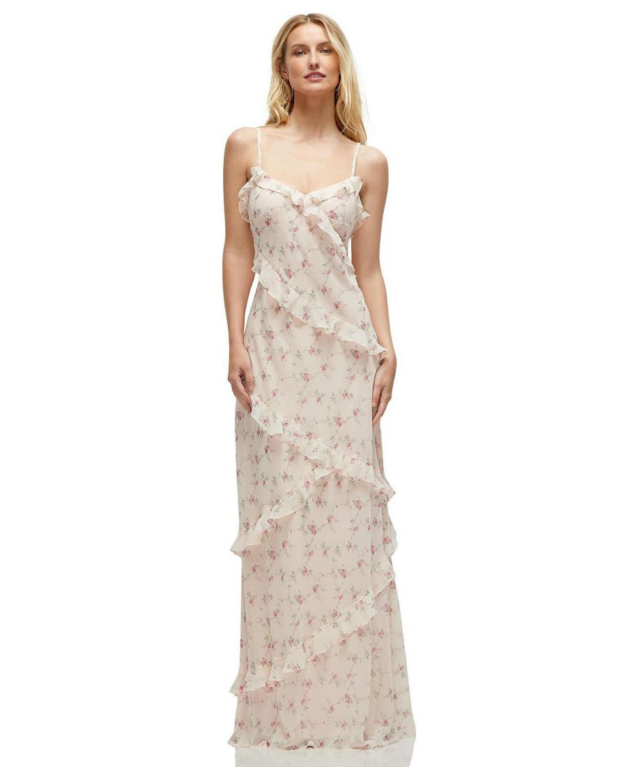 

Женское асимметричное макси-платье из шифона с оборками и косой бейкой Dessy Collection, Coquette floral print