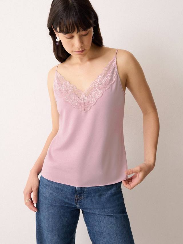 

Водолазка с V-образным вырезом и кружевной отделкой Modal Jigsaw, Flush Pink