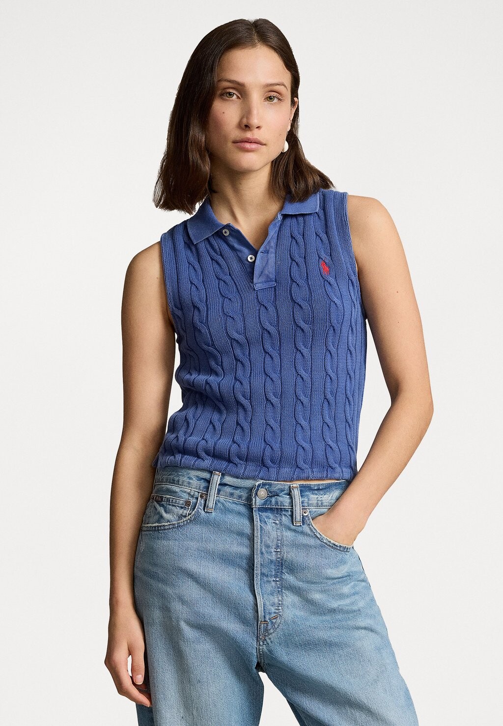 

Поло CABLE KNIT CROPPED POLO SHIRT Ralph Lauren, синий