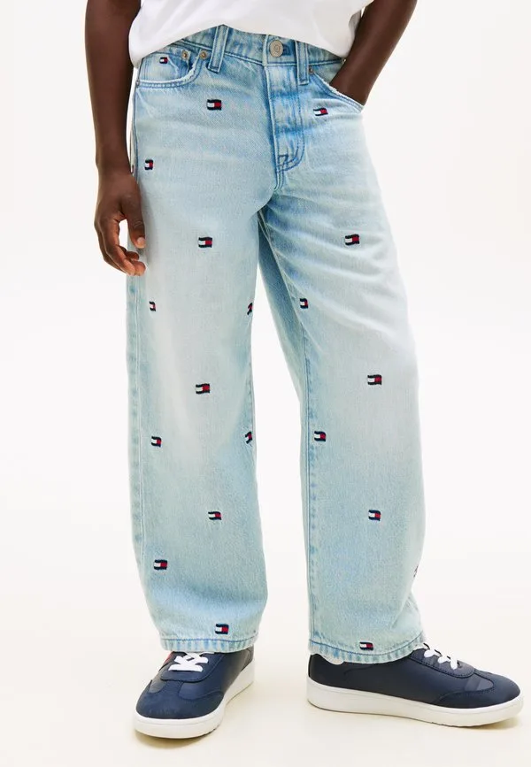 Джинсы свободного кроя с вышивкой в виде волнистого флага Tommy Hilfiger, Light Blue