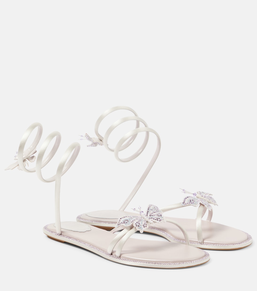 Атласные босоножки с декором Cleo Rene Caovilla, Pale Lilac Strass