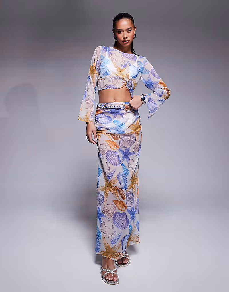 

Юбка макси из шифона с принтом ракушек Asos Design