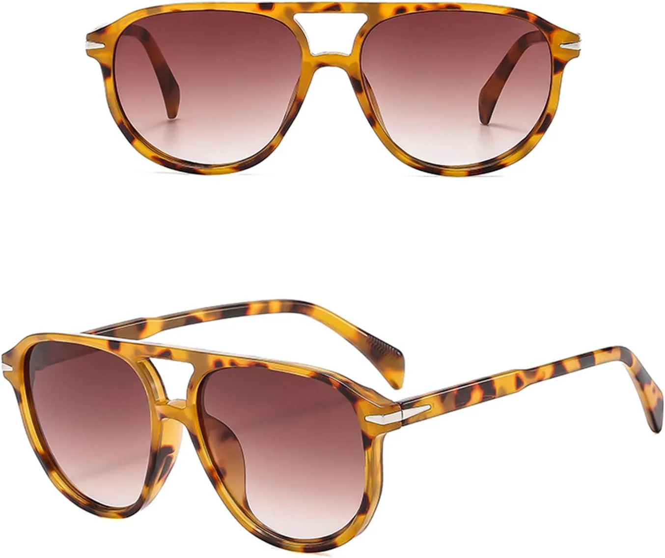 

Солнцезащитные очки YAMEIZE Pilot Double Bridge для женщин и мужчин — классический ретро-стиль 70-х годов, круглые, стильные, для вождения, Leopard Double Brown