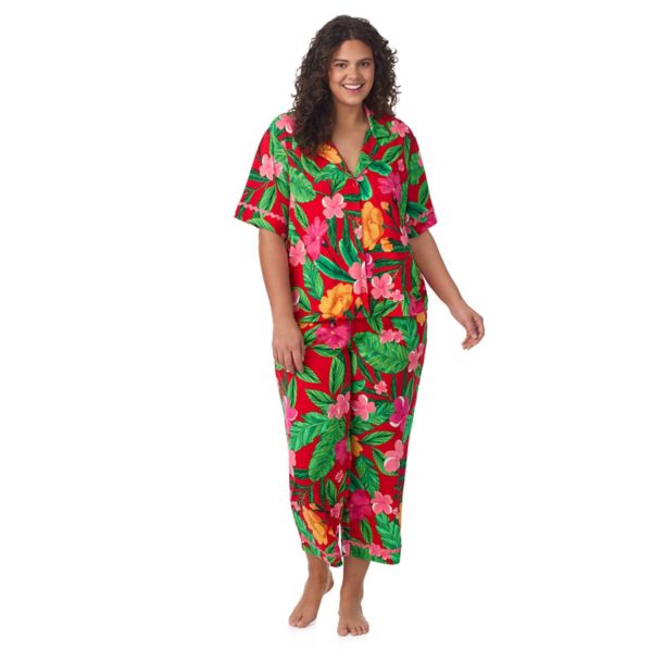 

Уютный комплект пижамы Plus size: топ с вырезом и укороченные брюки Beauty Sleep Social, цвет aloha