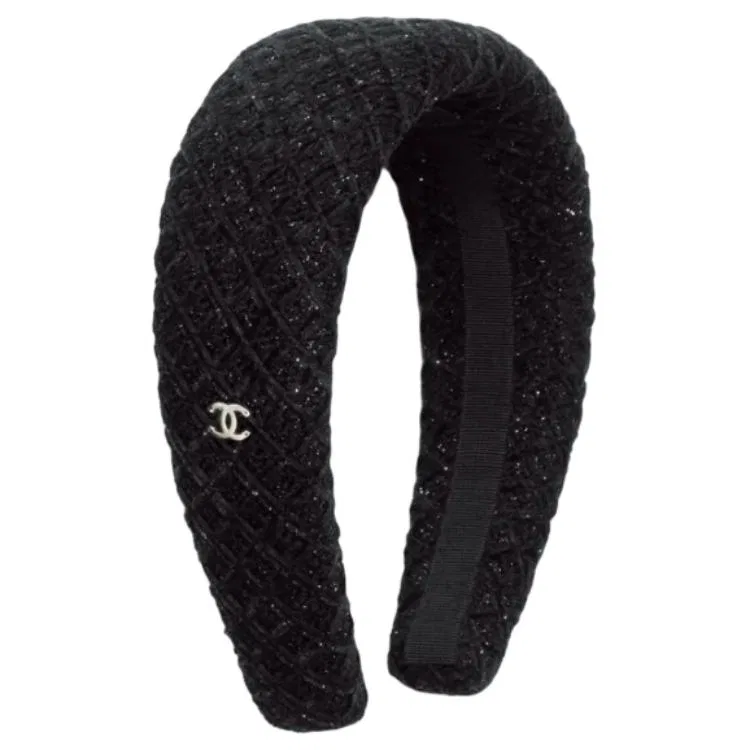 Ободок для волос CHANEL хлопковый твидовый черный
