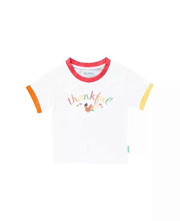 

Футболка унисекс с круглым вырезом на тему Дня благодарения - для малышей, детей постарше. Bits & Bows, белый