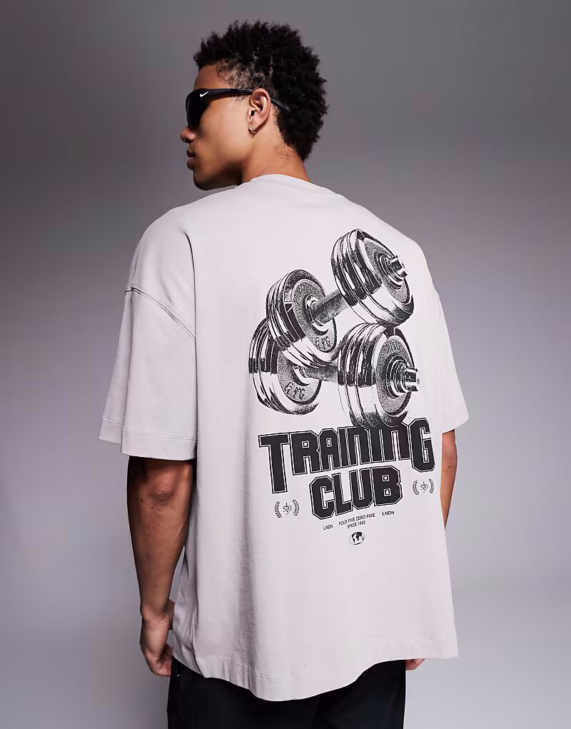 

Футболка свободного кроя из плотного хлопка с принтом на спине с быстросохнущей отделкой, серого цвета 4505