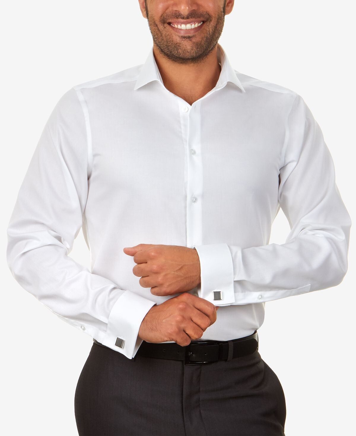 Мужская классическая рубашка slim-fit non-iron performance в елочку с французскими манжетами Calvin Klein, белый — фото 2