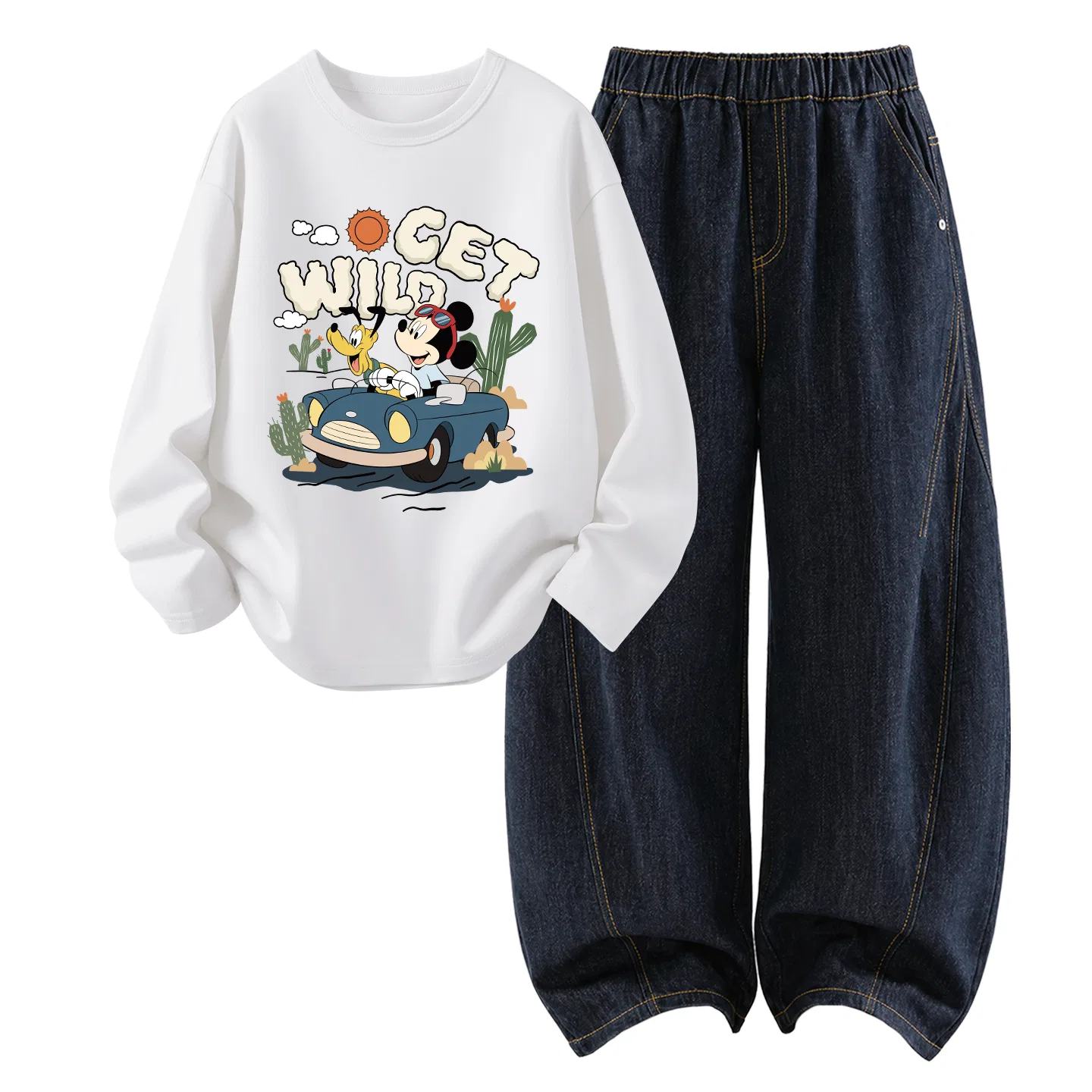 Детский комплект спортивной одежды с принтом Diqiu Camp, Disney, White/Denim Black Blue