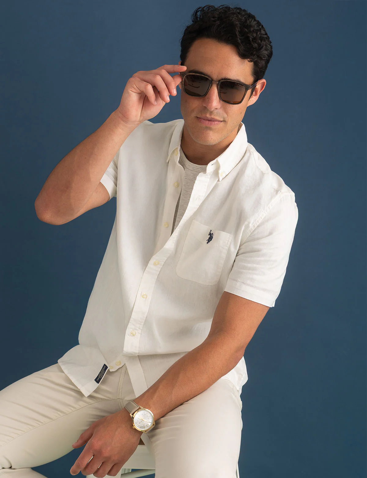 

Рубашка U.S. Polo Assn Short Sleeve Soft Linen Blend, белый