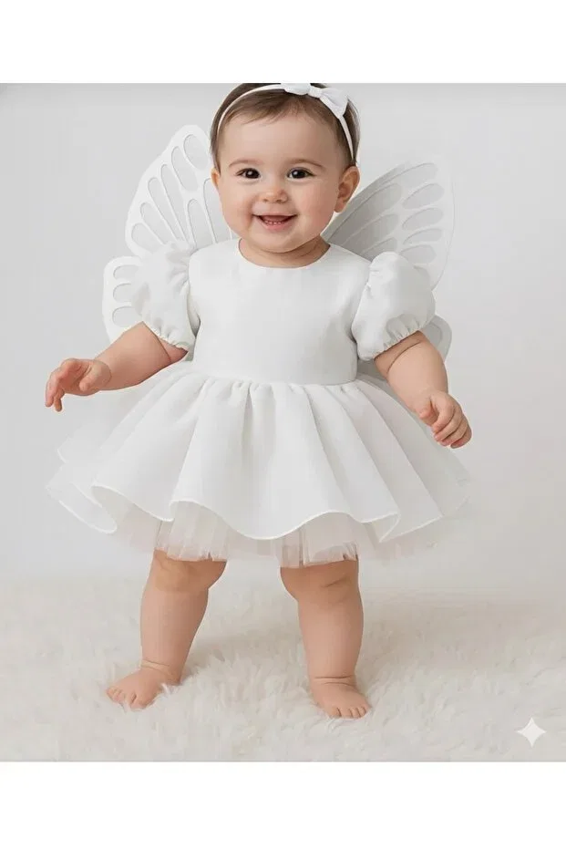 Детское платье для девочек с коротким рукавом Butterfly Mirace Styl, White