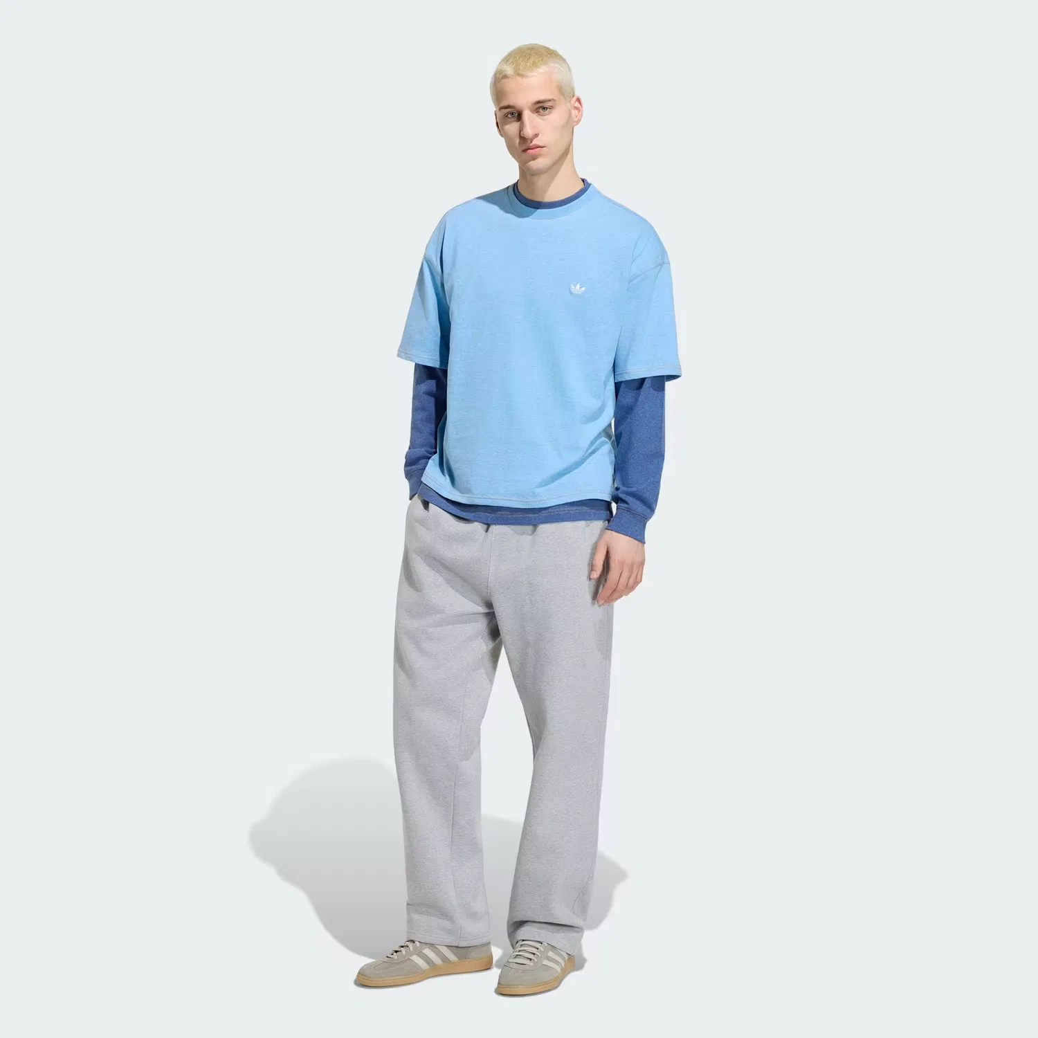 Мужская футболка свободного кроя укороченная Trefoil Essentials Melange Adidas Originals, светло-голубой меланж — фото 4