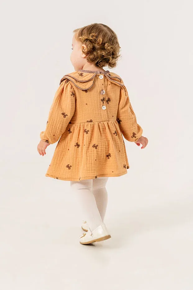 Детское платье для девочек хлопковое Jnf Kids, Light Brown — фото 4