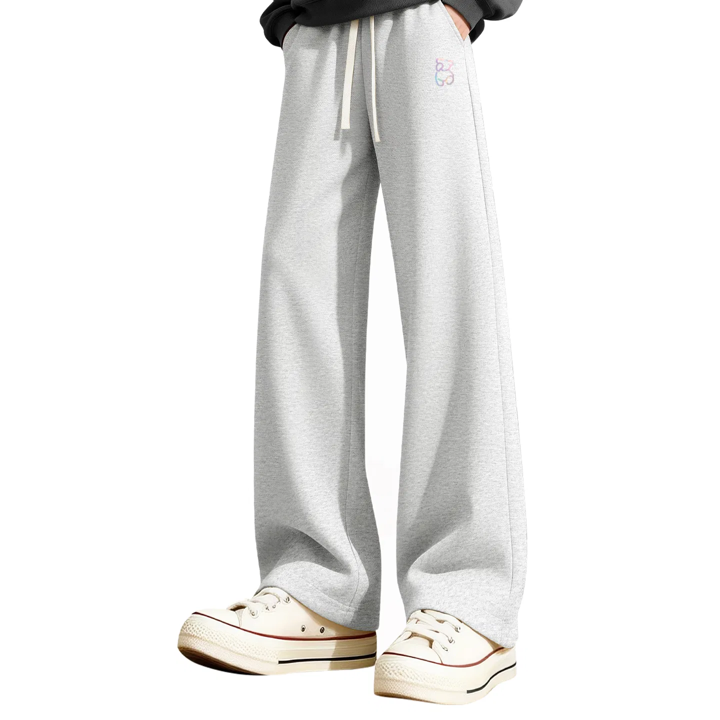 Детские повседневные брюки со средним прямым кроем Dazzling Color Bear Pants Label MINISO, White Heather Gray