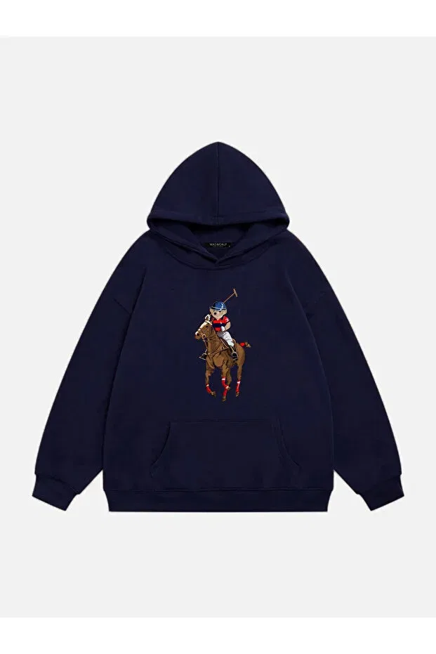 Детские свитшот с капюшоном Teddy Cowboy Printed Hooded Fleece Oversize Mad&Calf, Navy Blue