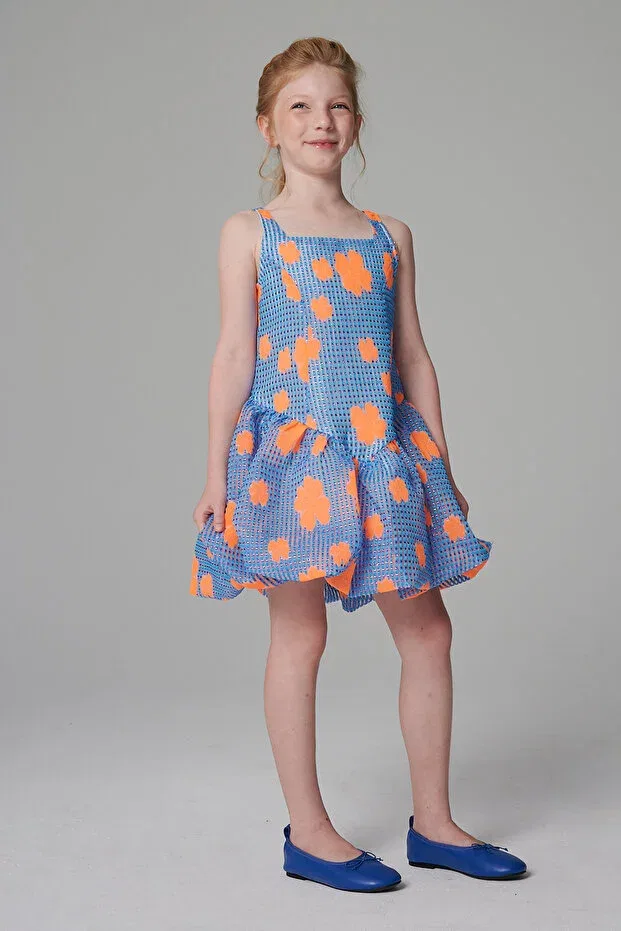Детское платье для девочек жаккардовое Neon jacquard balloon skirt dress Sheshe, Blue — фото 2
