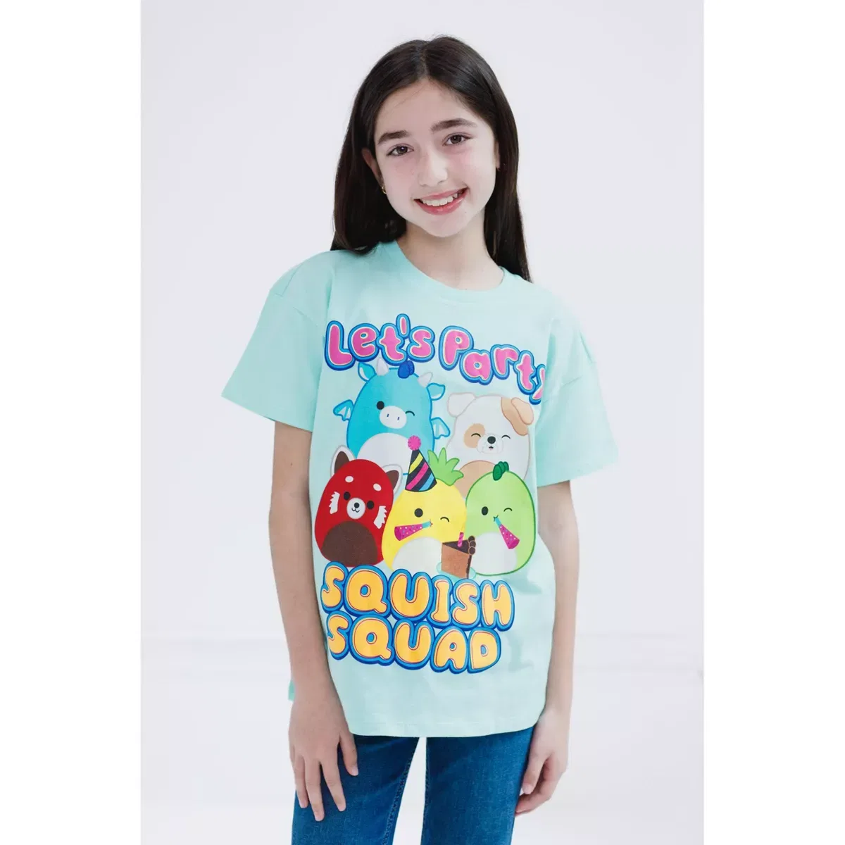 Детская футболка с принтом Squishmallows Birthday Drop Shoulder T-Shirt Squishmallows, Turquoise — фото 2
