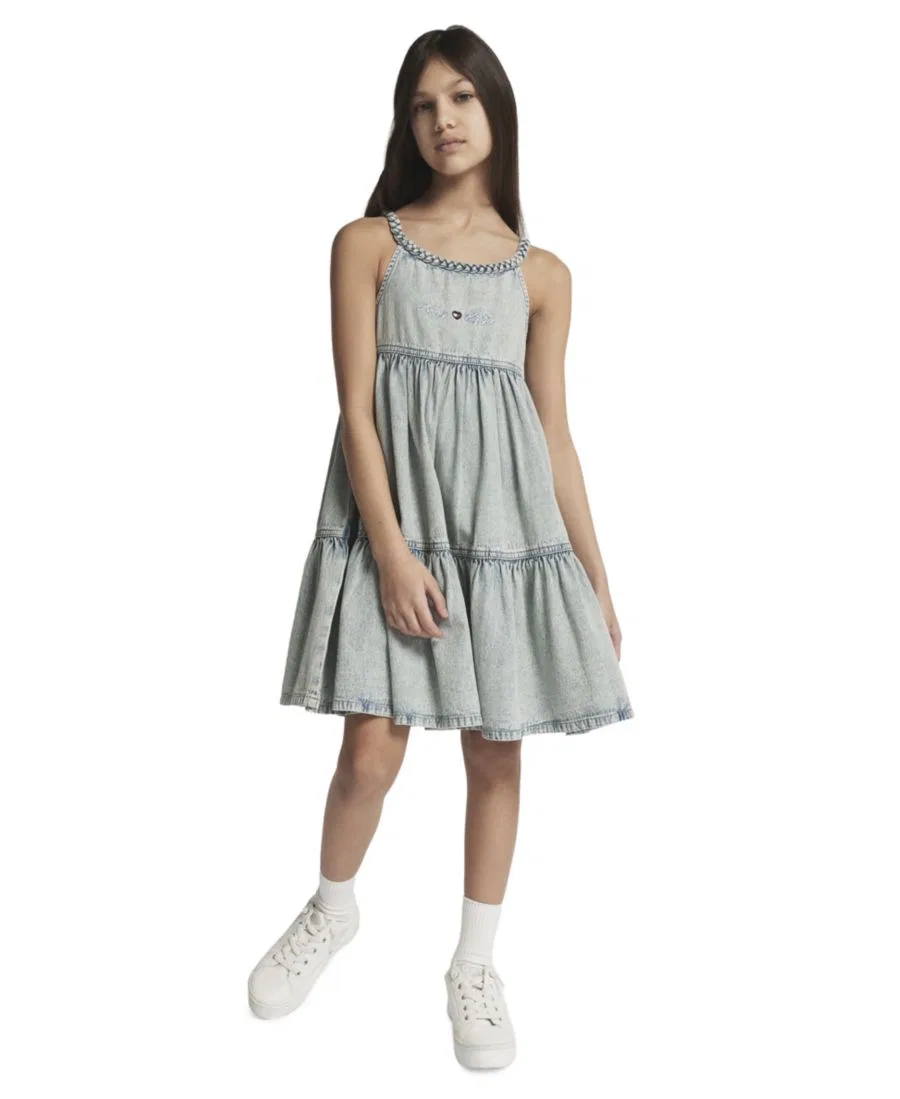 Платье-трапеция с плетеными бретелями, без рукавов, модель Rope Trim Scoop Neck Tommy Hilfiger, Bleach Wash