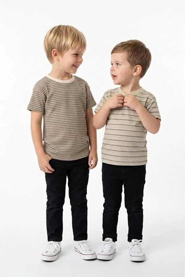 Детский комплект футболок с коротким рукавом с принтом Miababy, Beige
