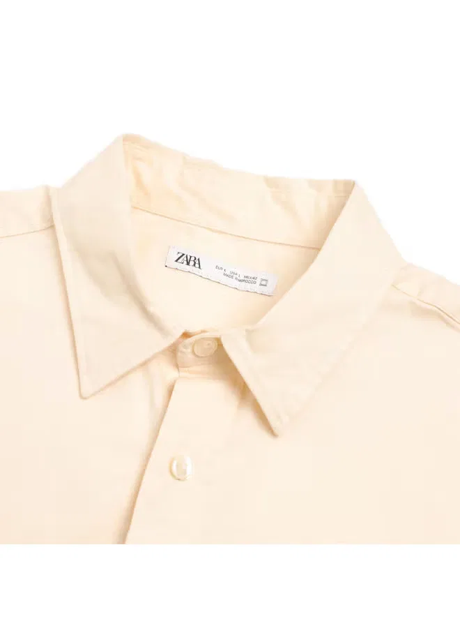 Рубашка оверсайз из хлопка с текстурой Zara, бежевый — фото 4