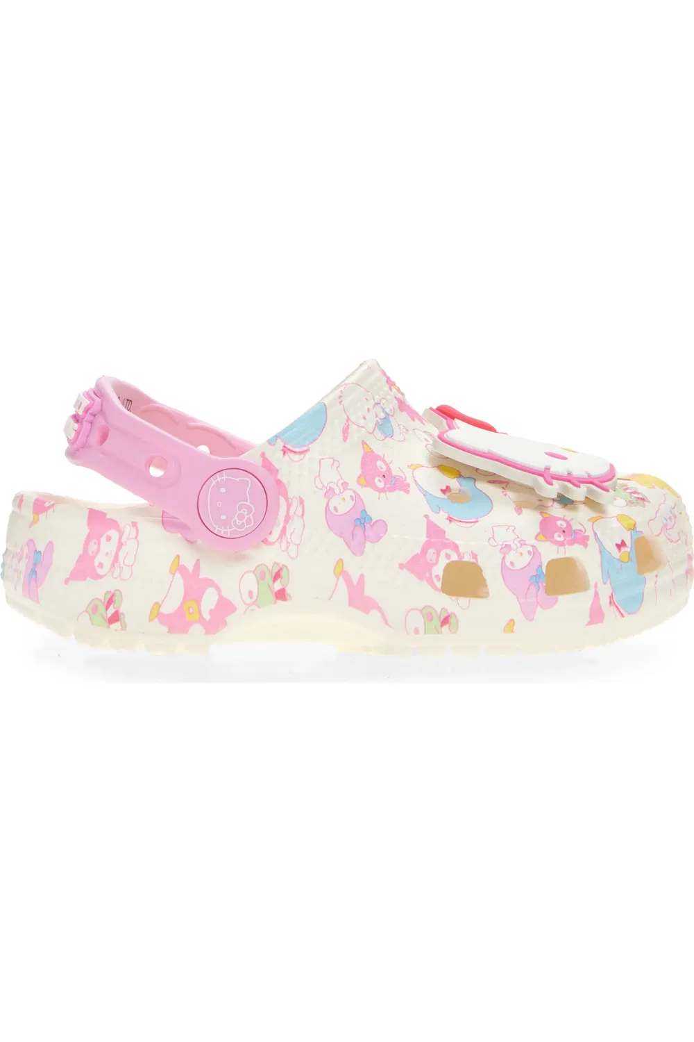 Детские клоги водонепроницаемые Classic Clog Crocs x Hello Kitty, Ivory/Pink Multi — фото 3