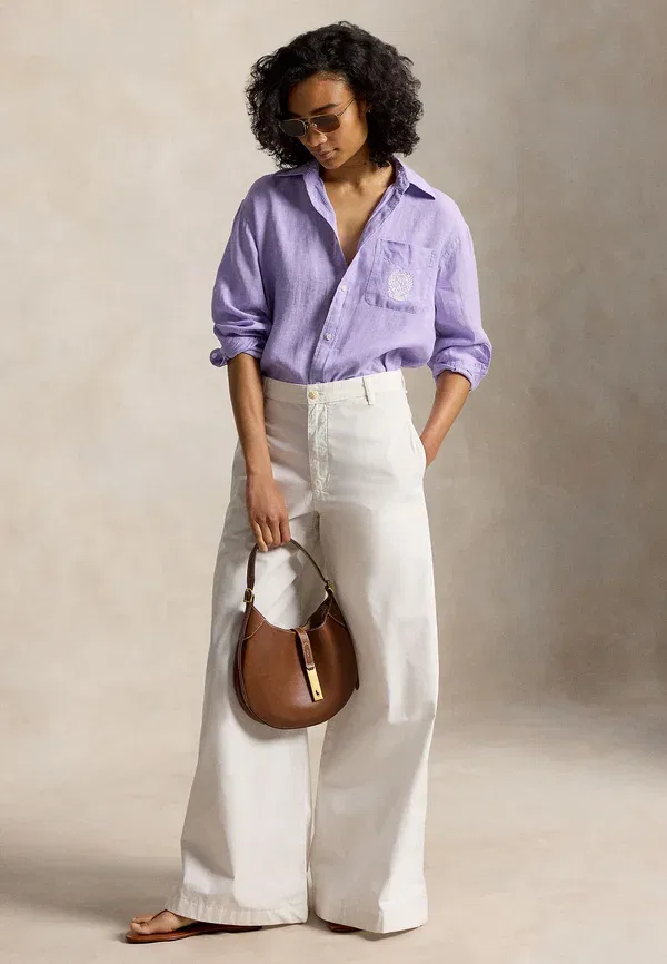 Блузка из льна Wimbledon woven shirt, Polo Ralph Lauren, Purple, фиолетовый — фото 2