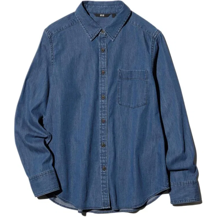 Женская рубашка с воротником-лацканом Sea Blue UNIQLO, Sea Blue