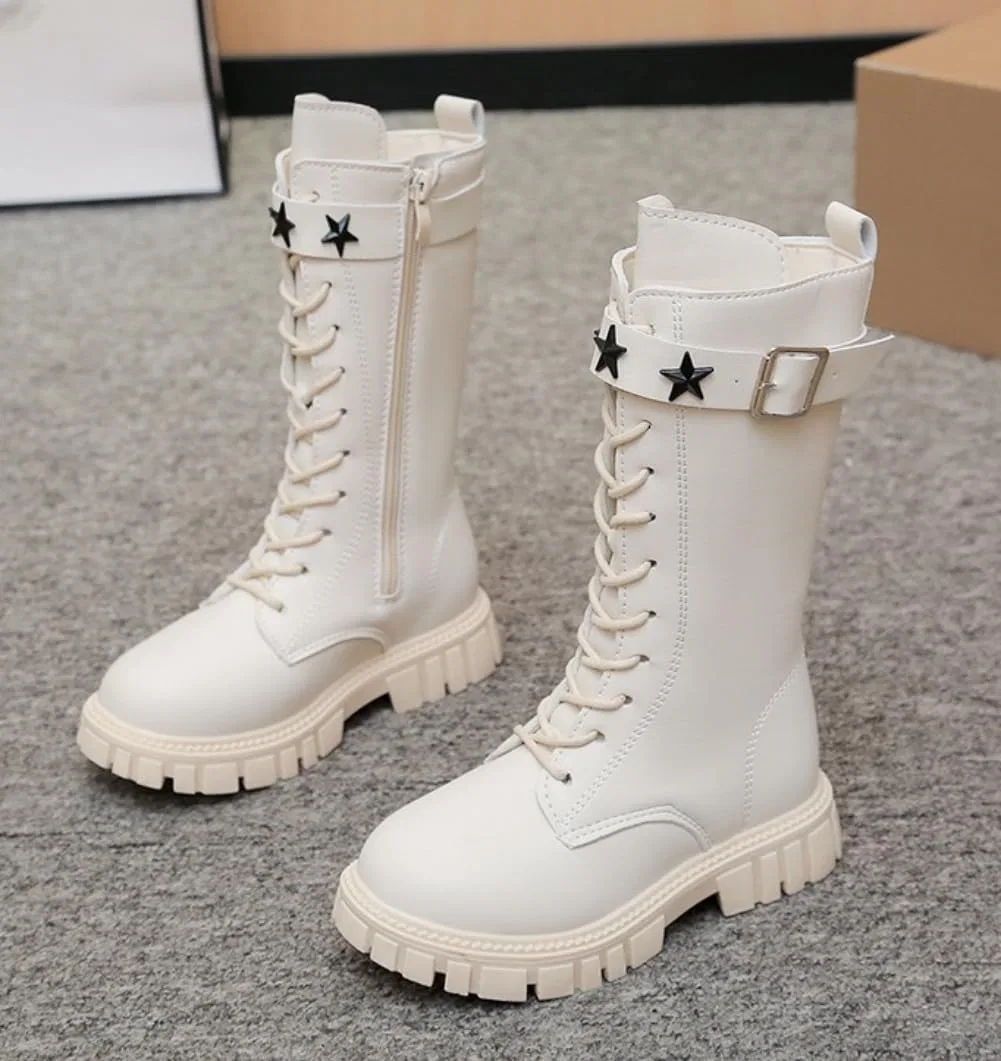 Детские ботинки для девочек с принтом, модель Girls Waterproof Riding Boots, White — фото 2