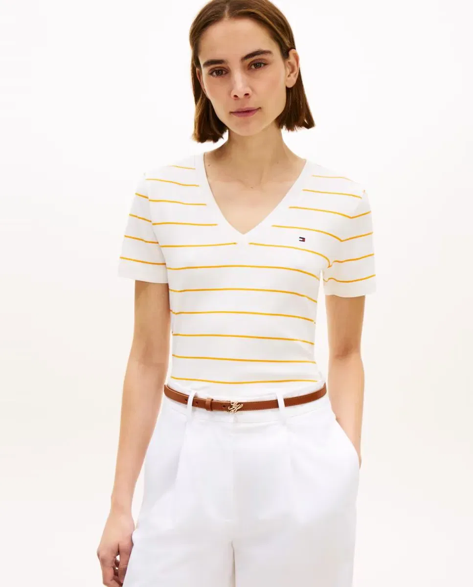Женская футболка с V-образным вырезом Tommy Hilfiger, Blanco