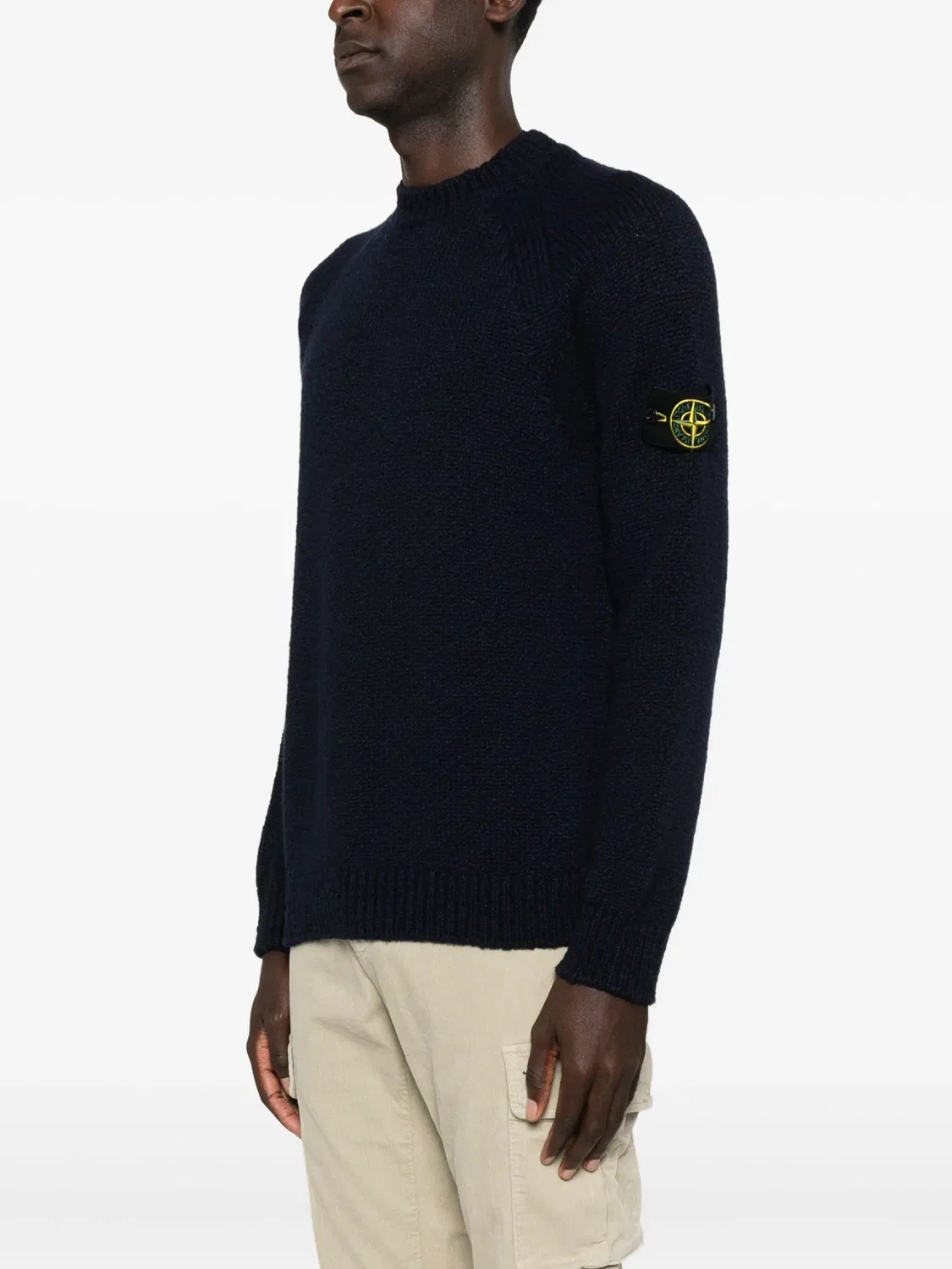 Свитер из шерсти с круглым вырезом Stone Island, темно-синий — фото 3