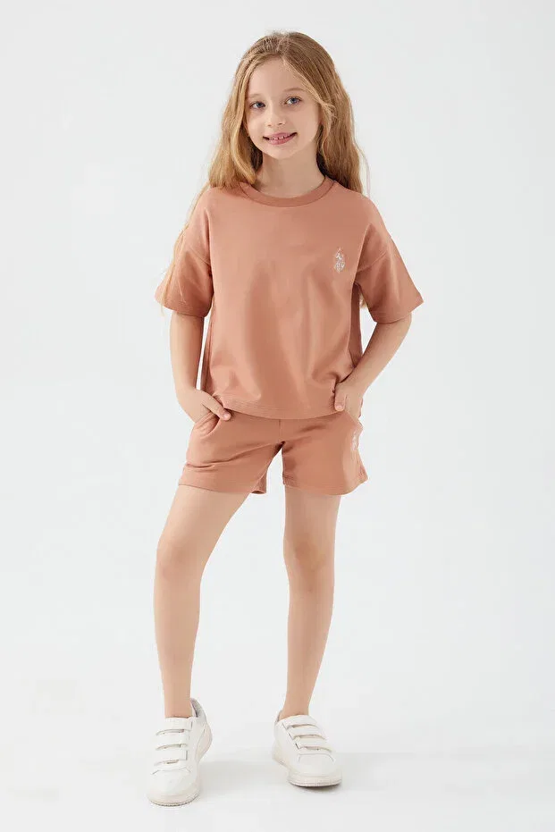 Детские шорты для девочек хлопковые с принтом U.S. Polo Assn., Dried Rose — фото 2