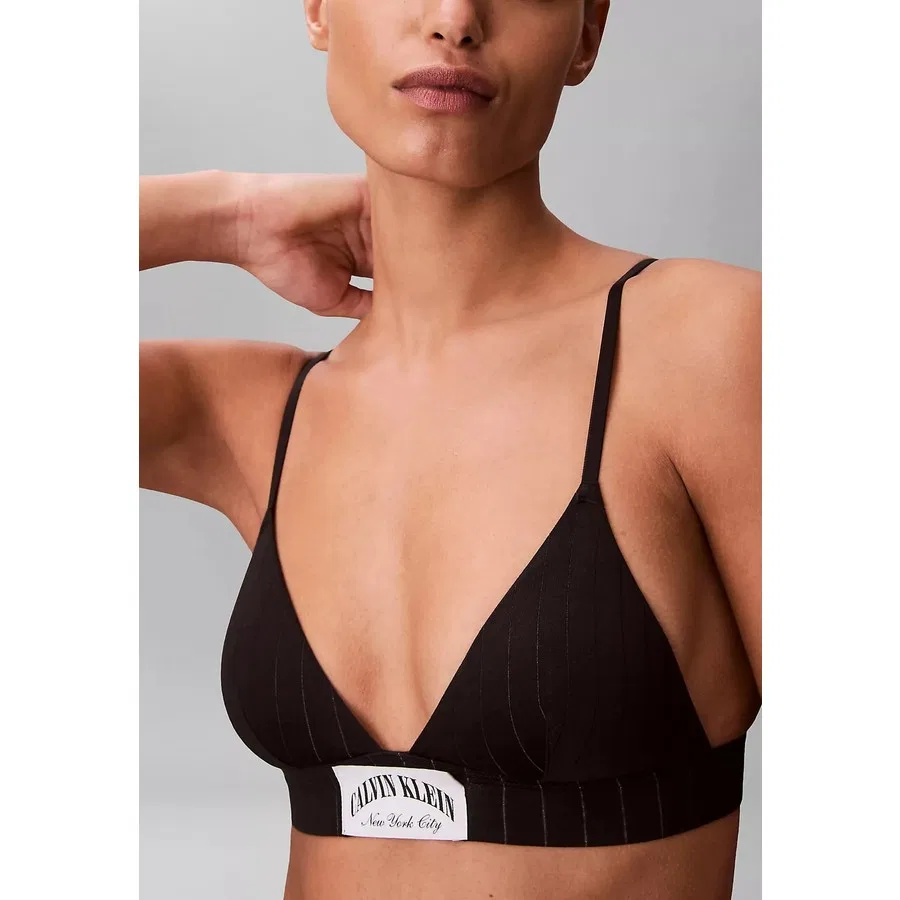 Спортивный бюстгальтер с логотипом, полосатый, Calvin Klein, Черный — фото 3